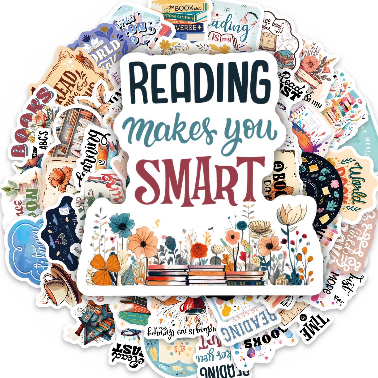 TEMU 50pcs Reading Motivational Inspirational Text Stickers, Reading Inspiration Decals, Perfect For Decorating Scrapbooks, Laptops, Water Bottles,