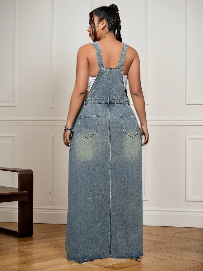 plus size denim suspender dress Agnes Orinda Denim Wrap Dress Plus Size Women's Agnes Orinda Plus Size Denim Overall Dress Sleeveless
