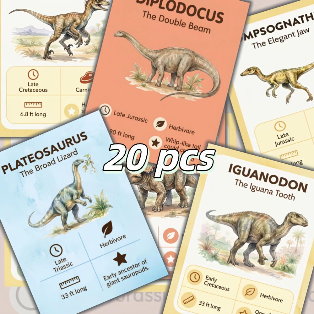 TEMU 20 cartes postales dinosaures, cartes d' des dinosaures, herbivores et préhistoriques, éducatives avec informations sur les de dinosaures en