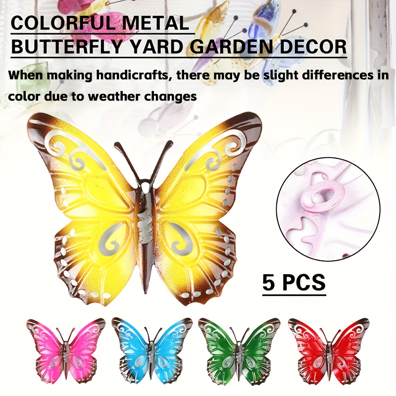 

5pcs Nouvelle Décoration De Jardin En Métal Papillon Coloré Pour L'Extérieur Mur Pelouse Art Décoratif