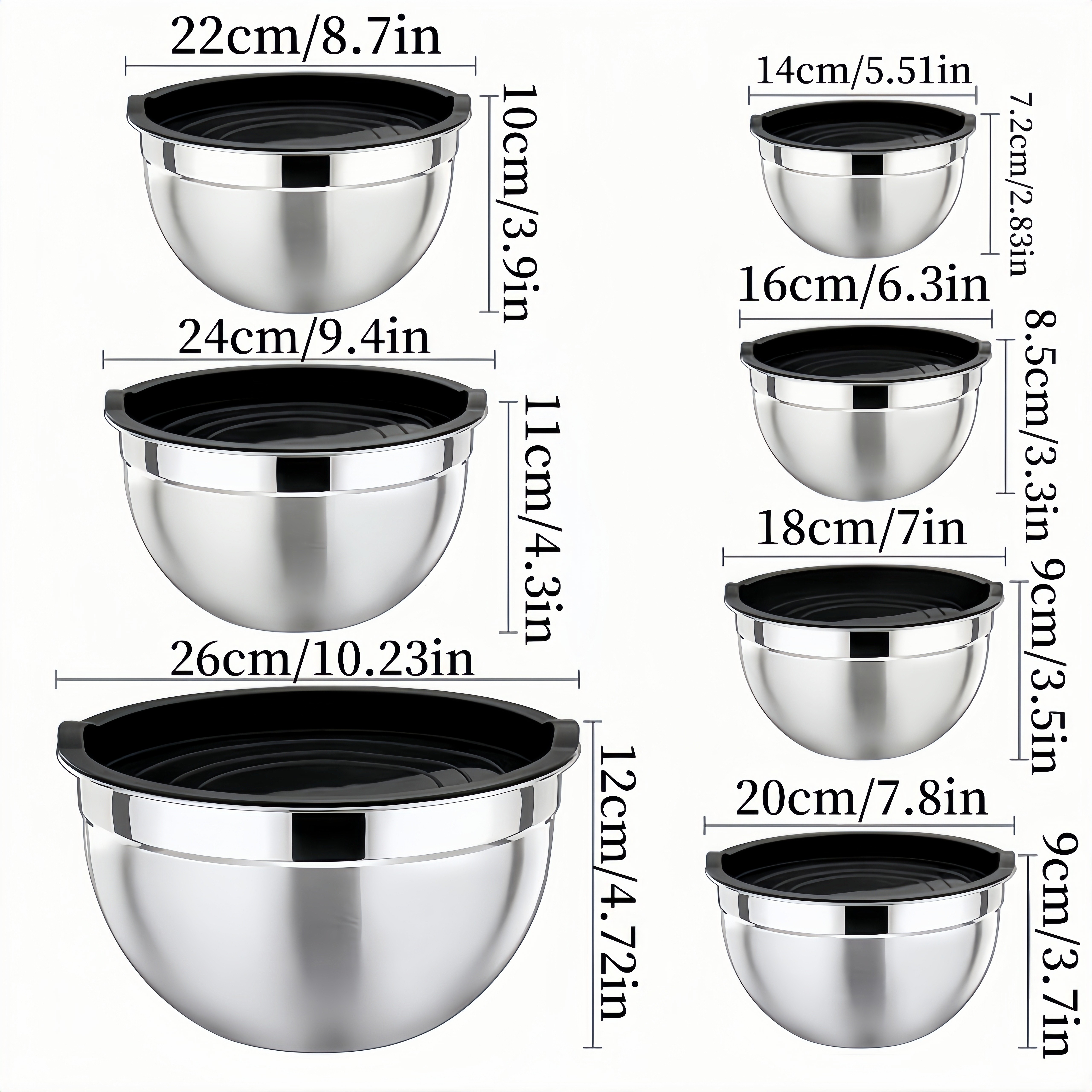 Image of 14pcs Stainless Steel Mixing Bowl Set With Airtight Lids - Rust-resistant, Dishwasher Safe For Baking, Cooking & Serving - Includes 0.5qt To 4qt Sizes, Nesting Storage Bowls, Salad Bowls, Eggbeater