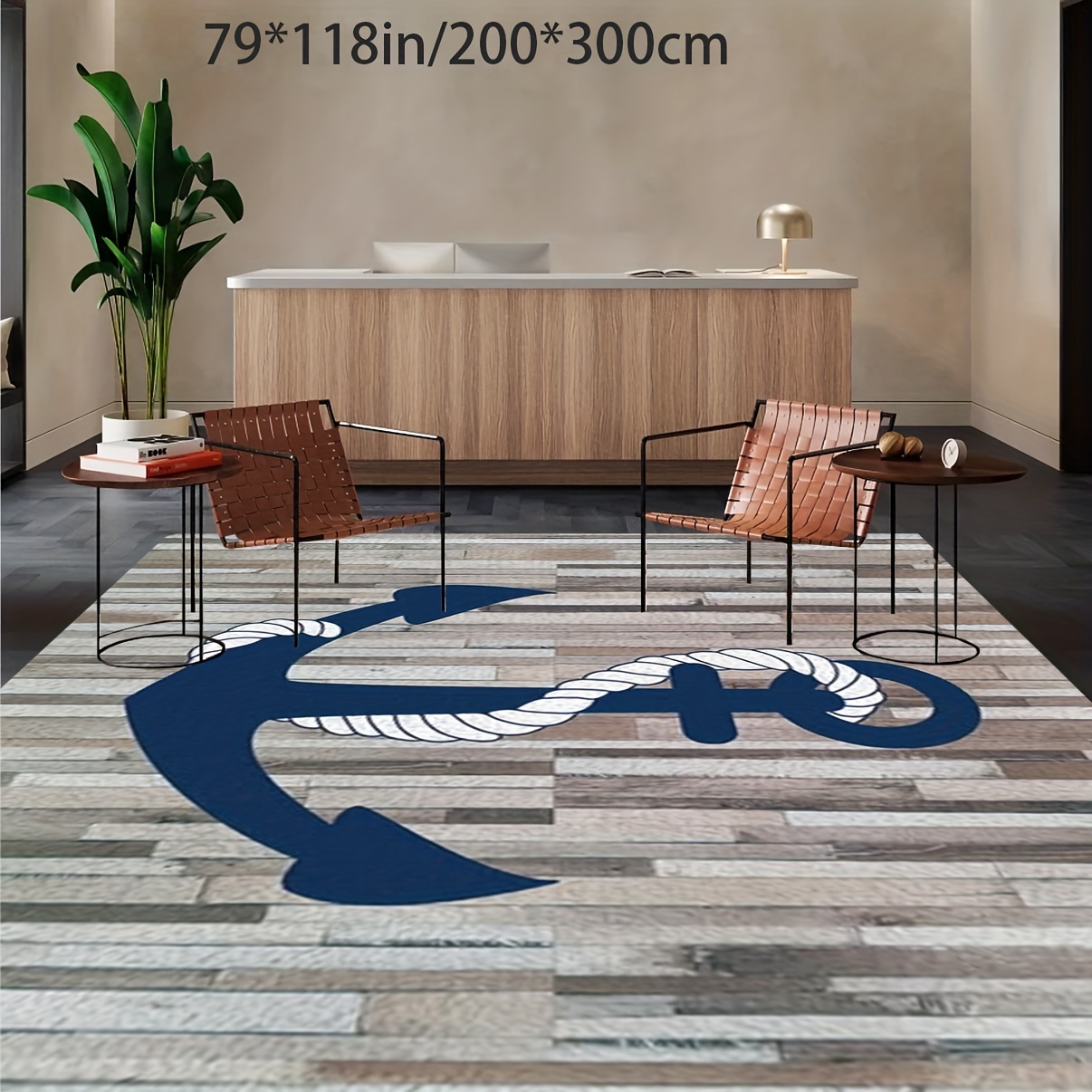 

1pc Carpet In Anchor Style, Decorative Living Room Soft Carpet, Machine Washable Non-slip Carpet, Hotel Cafe Shop Carpet