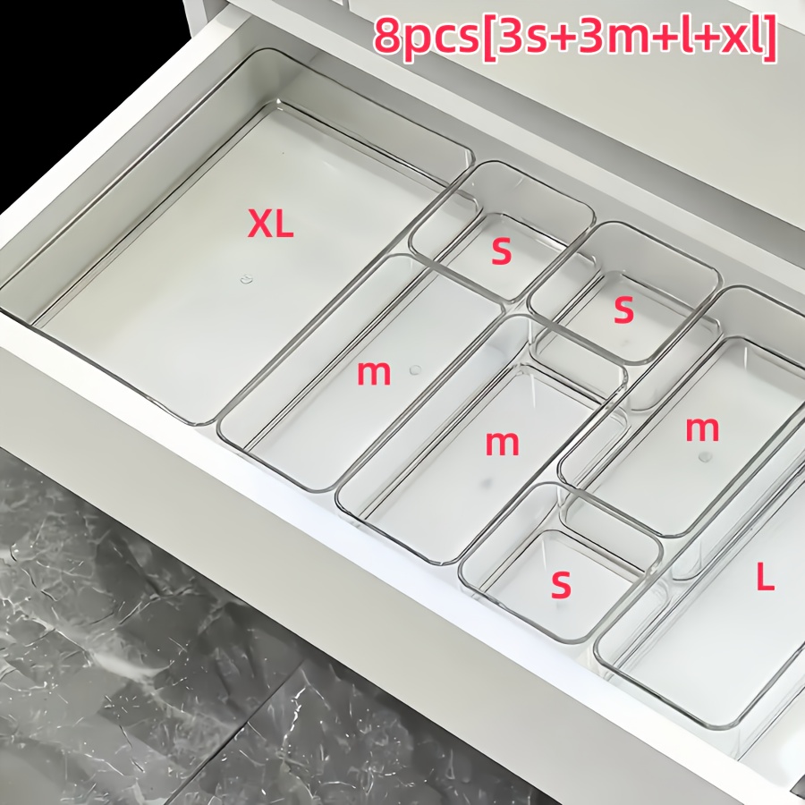 Image of 4pcs/7pcs/8pcs Clear Drawer Insert Organizer, Cosmetic Storage, Stationery Organizer, Divider For Dressing Table Desktop Skincare Storage Organizer, Desk & Drawer Organizer For Home Storage