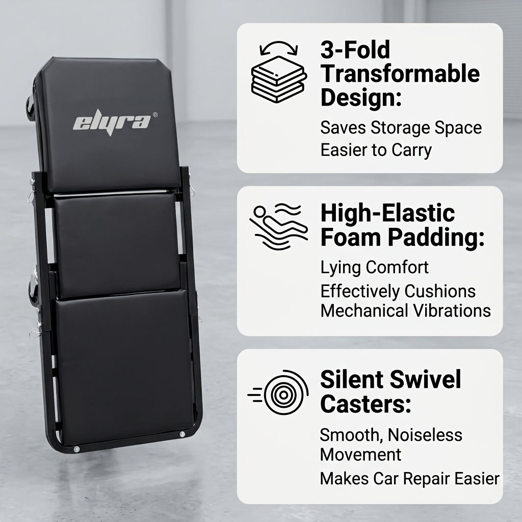 Assembled Rolling Workbench And Reclining Chair, Workshop Rolling Stool, 3 Adjustment Options, Padded Seat, 6 360° Swivel Casters, Suitable for Auto Repair, Tire Changes, And Workshop Tasks