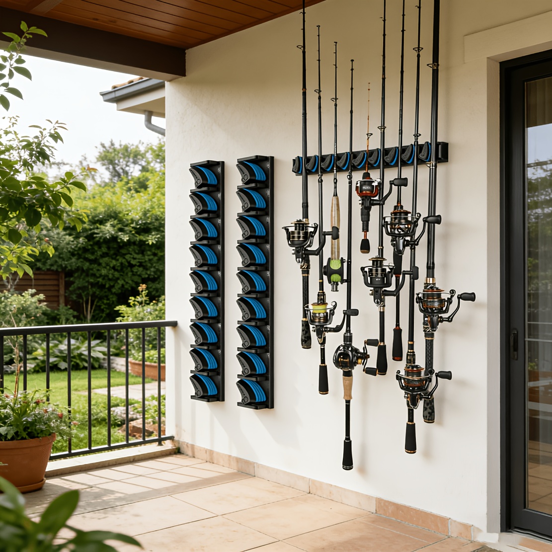 Set Of 2 Vertical Fishing Rod Holders With 9 Clamps, Blue Wall-mounted Pole Storage, Garage Organizer For Fishing Equipment, Perfect Gifts For Men And Dads On Father's Day