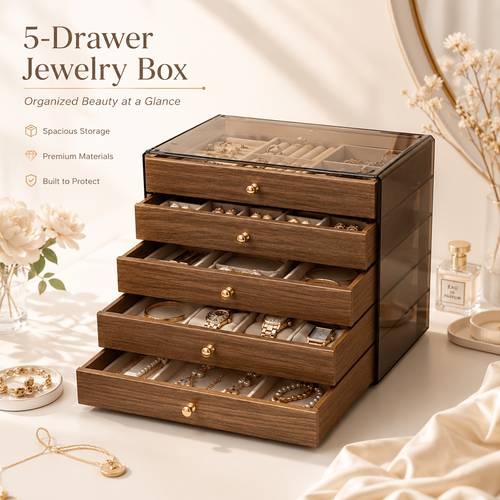 item picture this layered jewelry organizer rings earrings necklaces bracelets watches and daily additions separated while the dark wood grain end adds a warm to your bedroom dresser or dressing table