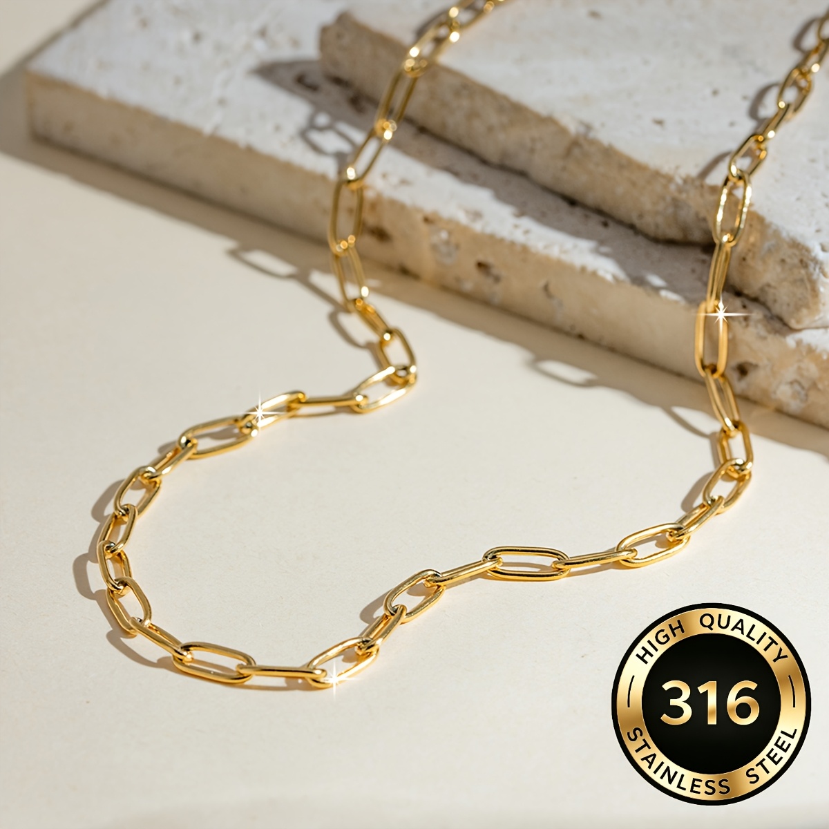 316L Stainless Steel Paperclip Chain Necklace, Unisex