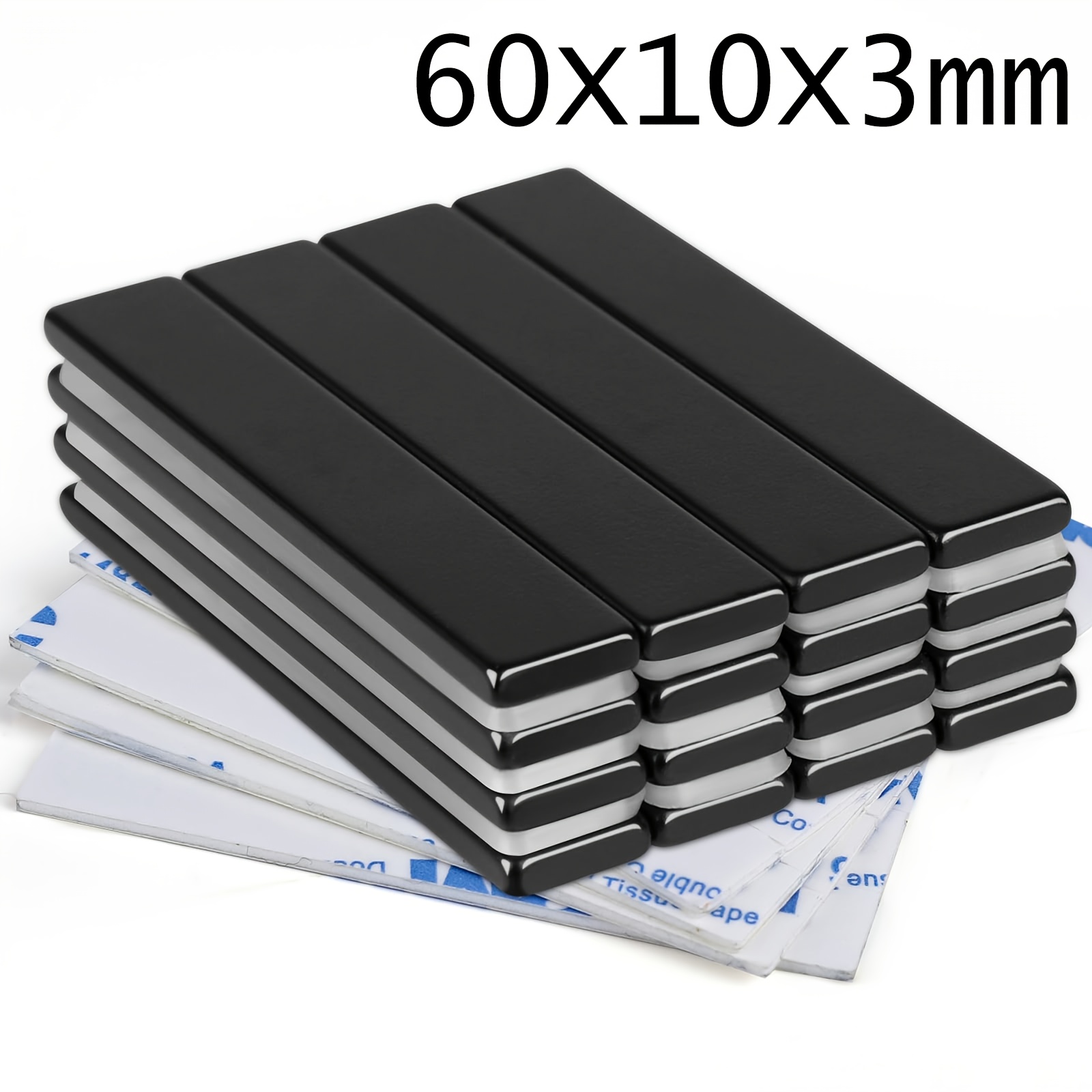 

6pcs 60X10X3mm Grands Aimants en Barre de Revêtus d'Époxy Noir - F60*10*3mm Magnétiques de Supérieurs, Étanches, Résistants à l' et avec Adhésif - Idéaux pour Outils, Cuisine, Bureau, Garage