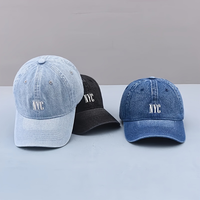 

1pc Denim Washed Baseball Cap With Embroidered Nyc, Casual Style Adjustable Unisex Fashion Hat, For Outdoor Activities