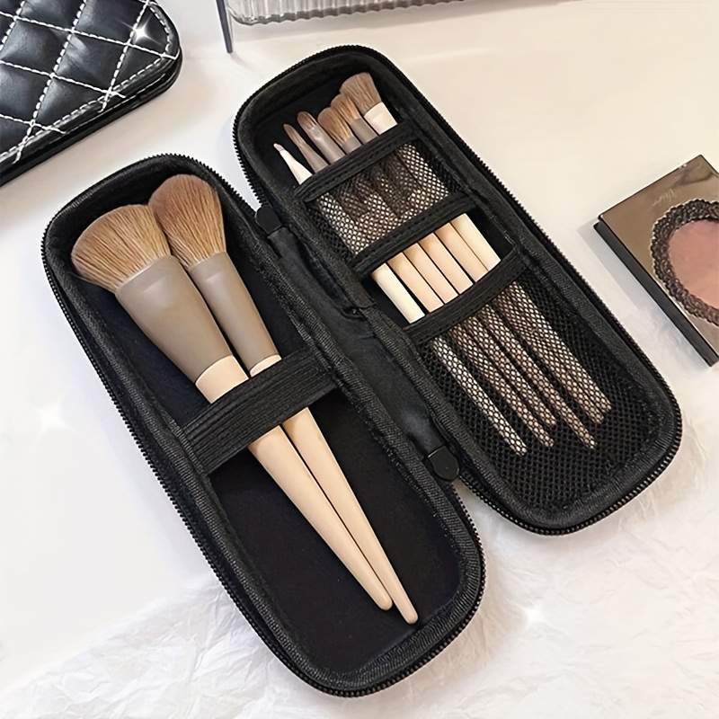 

1pc Portable Makeup Brush Organizer Case, Durable Zippered Travel Pouch, Mesh Compartment Cosmetic Tool Storage Bag