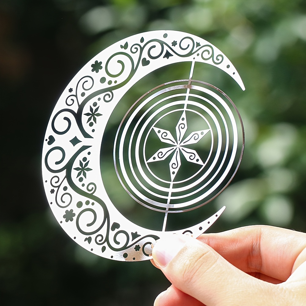 Image of 10cm Metal Stainless Steel Moon Hanging Wind Spinner 3d Rotation Wind Chime Additions Sun Catcher Home Garden Yard Art Decoration For Wedding