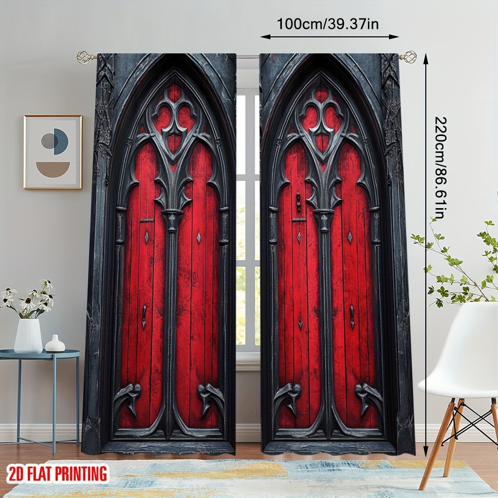 TEMU 2D Flach, 2D Flachdruck 2 Stück Gothic Türdesign Verdunkelungsvorhänge, 2D Flach