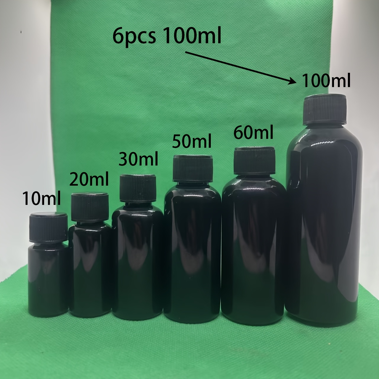 TEMU 6pcs Black Plastic Bottle With Black Vertical Stripe Twist , Leakproof Liquid And Powder Containers, Refillable Packaged Vial Durable Reusable