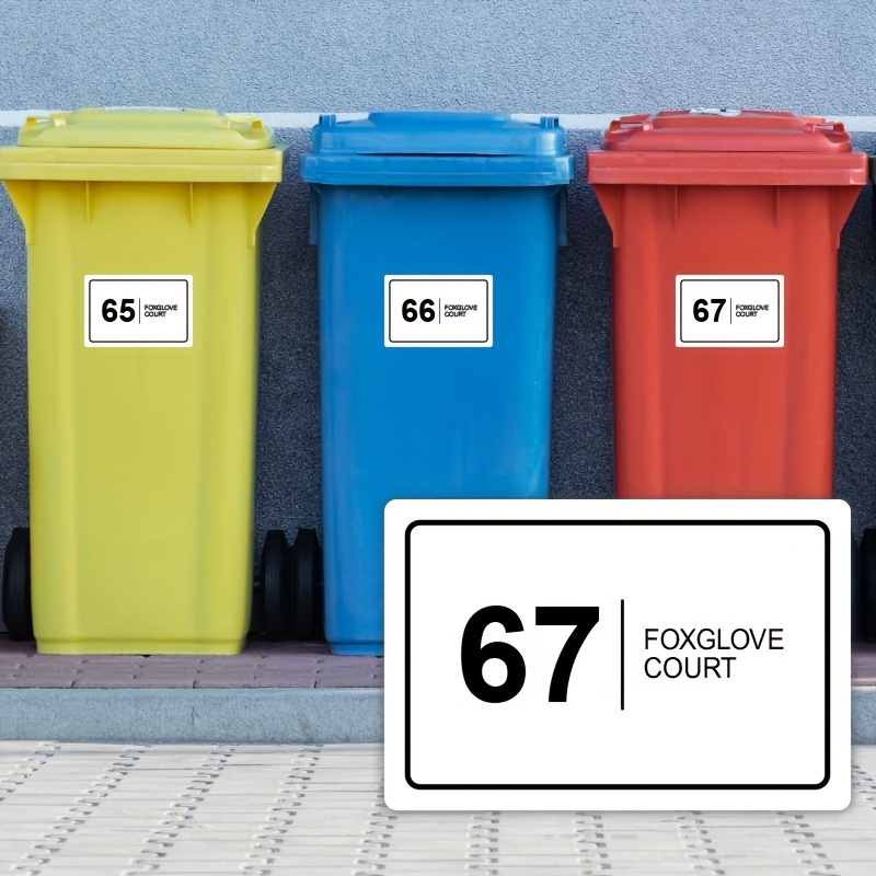 

6/12/24/48/96pcs, Customize Your Waste Bin With High-quality Stickers - Personalized With Your House Number And Road Name, Weatherproof Horizontal Decals, 10x15cm