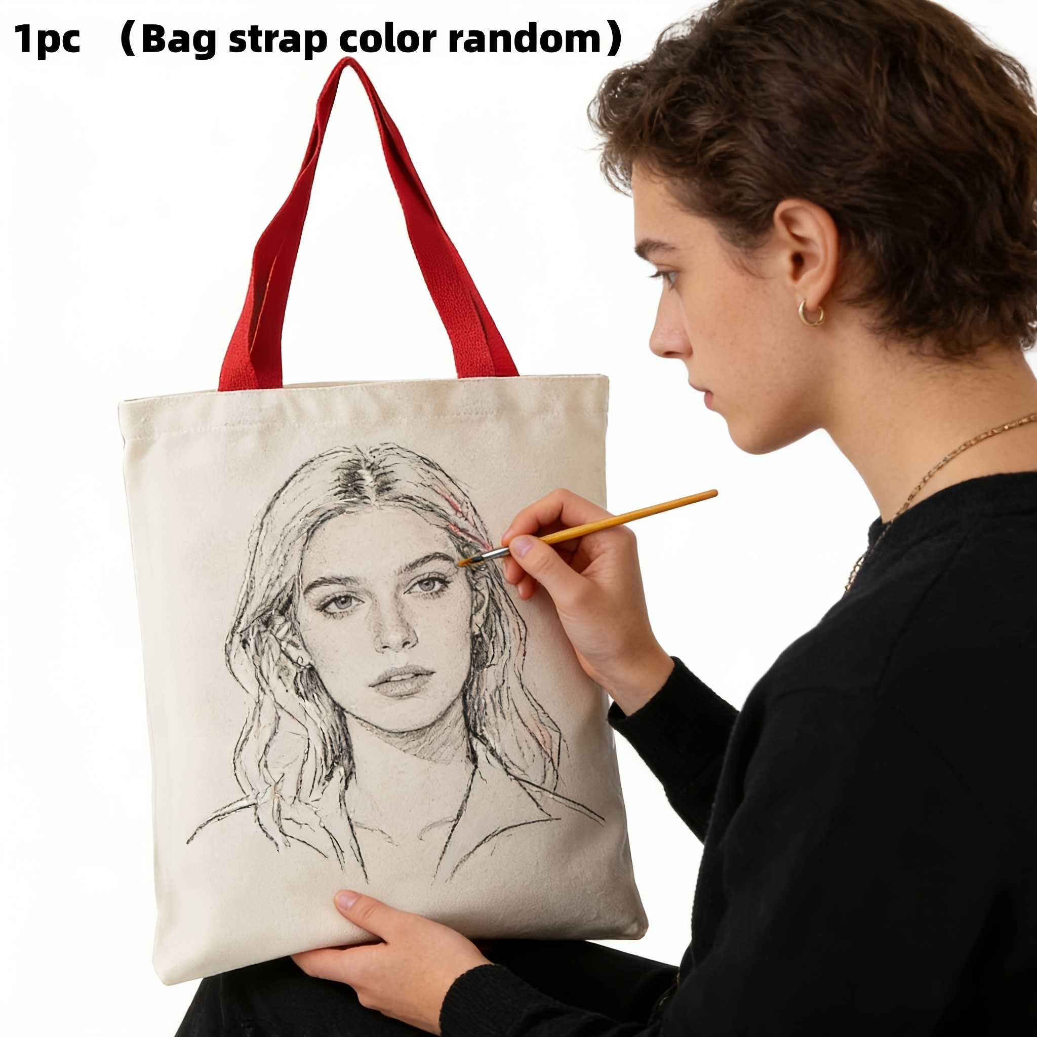 TEMU 1 borsa tote in tela beige minimalista con cinturini colorati, borsa in tela dipingibile a qualit�, regalo per festival e souvenir per tutte le