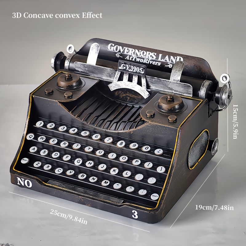 E-shop 1 Stück 3D Vintage Schreibmaschinenmodell Dekorstatue, Metallkunst, Geometrisches Design – Ideal für Zuhause, Bar Urlaubsdekoration (Kein