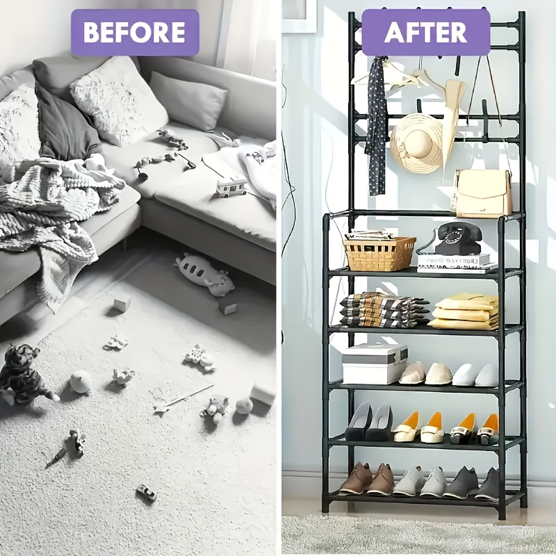 五层多功能金属衣帽架，配10个双钩挂钩——节省空间的玄关、客厅、浴室及走廊收纳方案，独立玄关鞋架提供充足储物空间