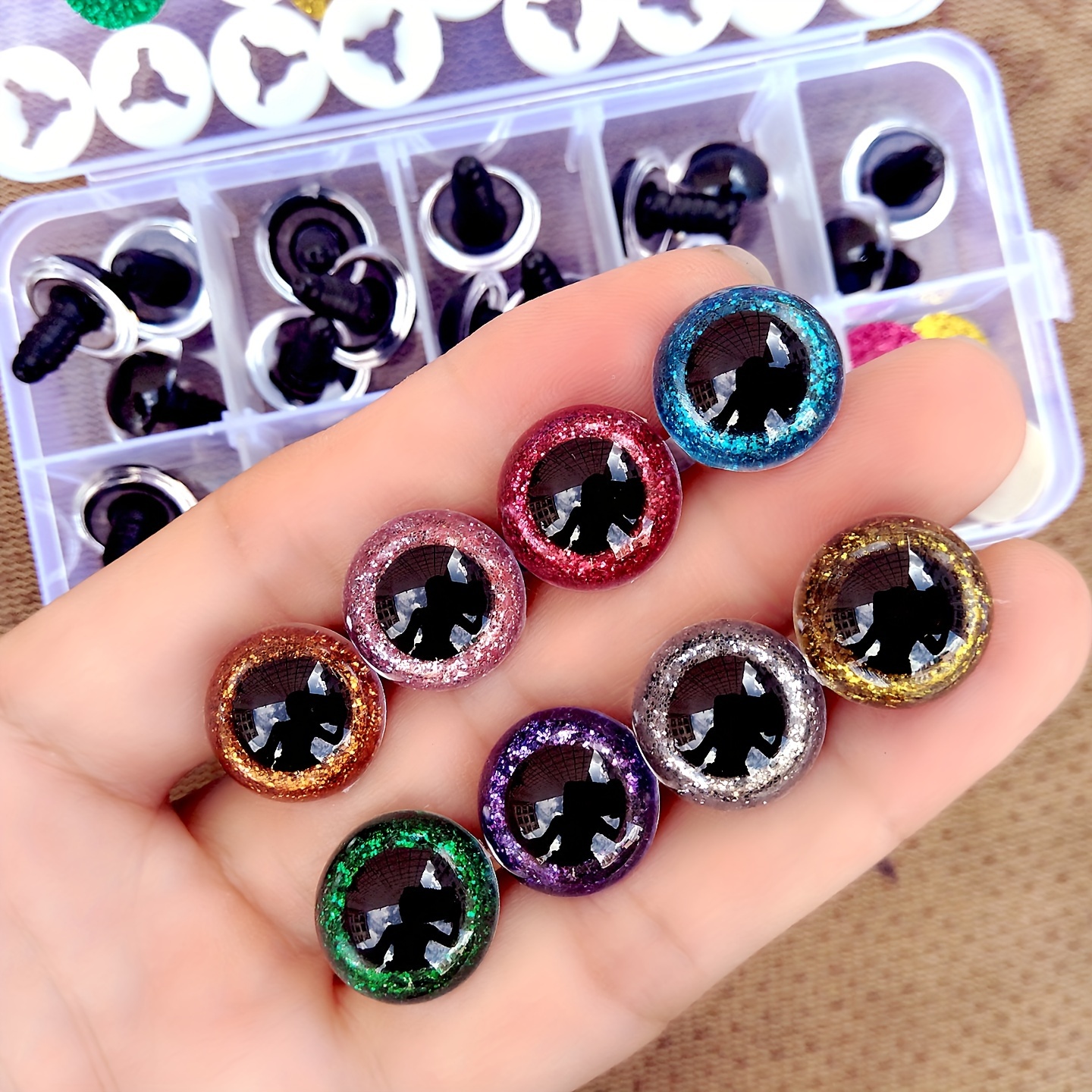 

30pcs Assorted Sizes Glitter Safety Eyes For Crafts, Teddy & Amigurumi - Plastic With Washers, 9mm-16mm, Teddy Bear Beads