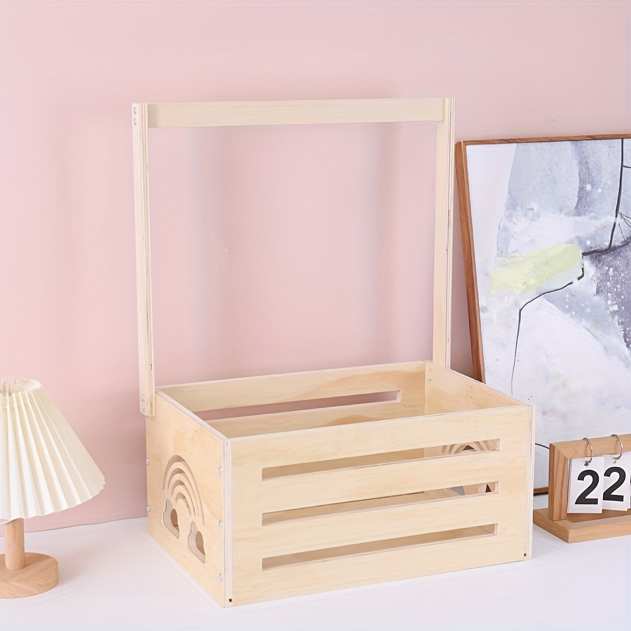 

1pc Wooden Crate Closet, Crate With Handle, Basket For Baby Shower Gifts, Welcome Gift Basket For Newborn Boys Girls, Pregnancy Gifts For New Parents