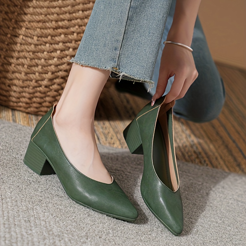 

Chic -on Chunky Heel Pumps For Women - Fashionable Mid-heel, Pointed Toe Dress Shoes With Soft Sole, Work & Casual Wear
