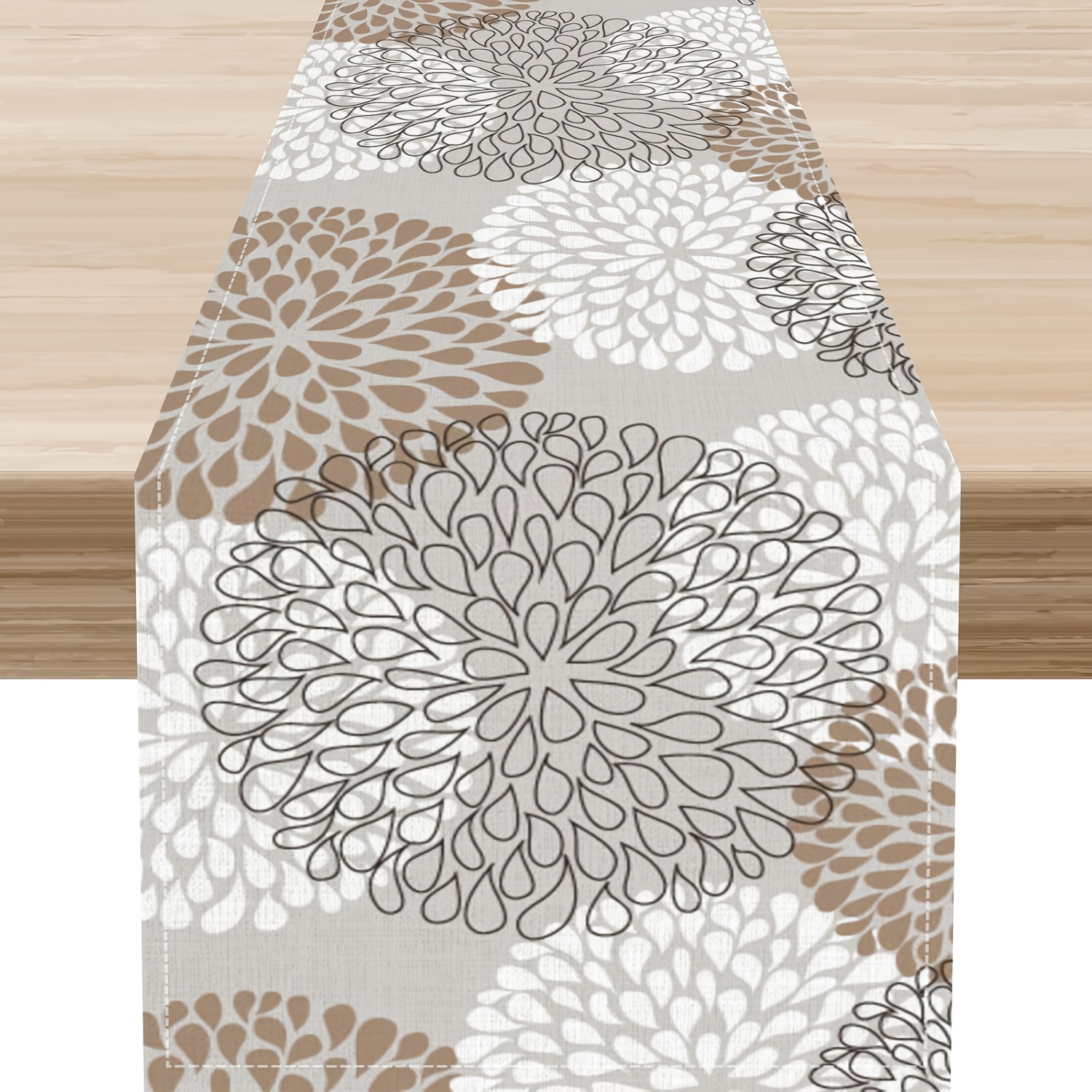 Image of 1pc Grey Floral Tablecloth, Spring Seasonal Bohemian Dahlias, Modern Dining Table Center Decoration, Suitable For Home Kitchen, Restaurant Terrace, Holiday Party Dining Table Decoration