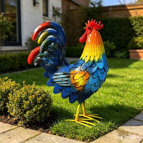 3d metal rooster garden decor hand painted chicken sculpture outdoor yard art for patio lawn farmhouse shui decor