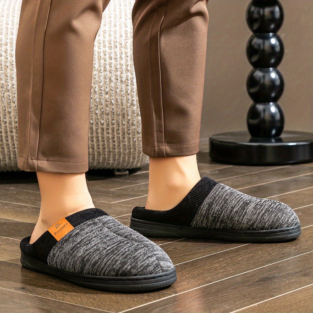 PMOISTE Heren Slip-On Memory Foam Slippers - Warme Winter Binnen/Buiten Huis Schoenen met Ondersteuning & Gevulde Binnenzool, Grote Maat (US 10-14) - Zacht Stoffen Bovenwerk & TPR Zool