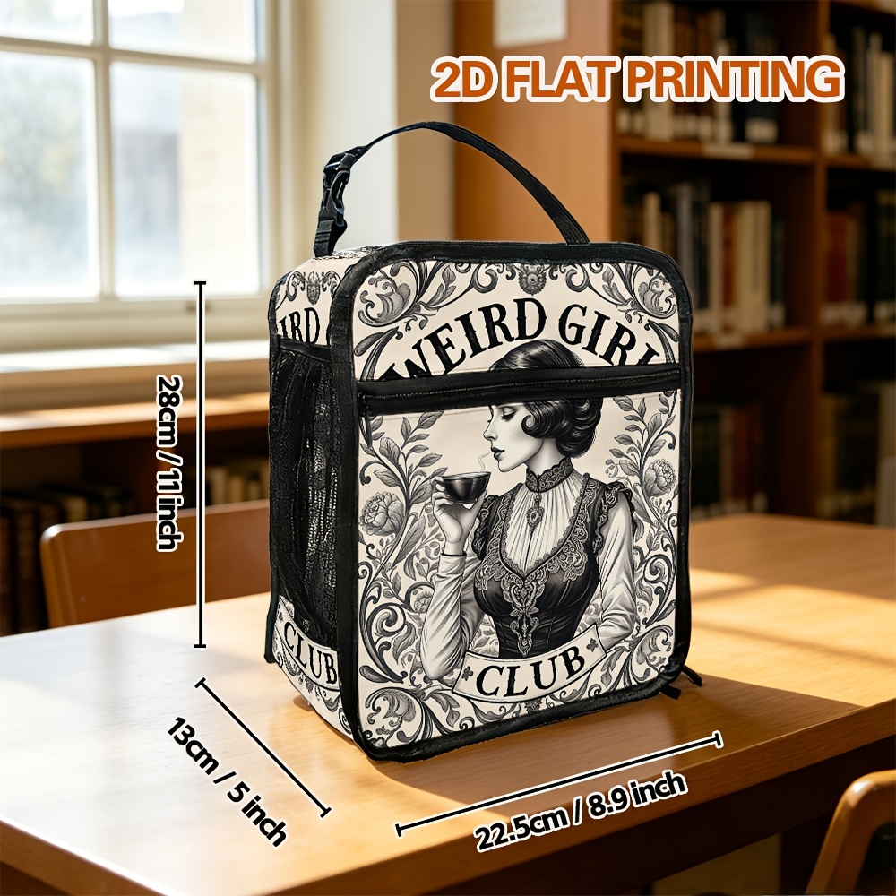 TEMU Impression plate 2D, 1 sac à déjeuner isotherme réutilisable avec motif floral de dame à thé, , , les restaurants, sac portable pour aliments