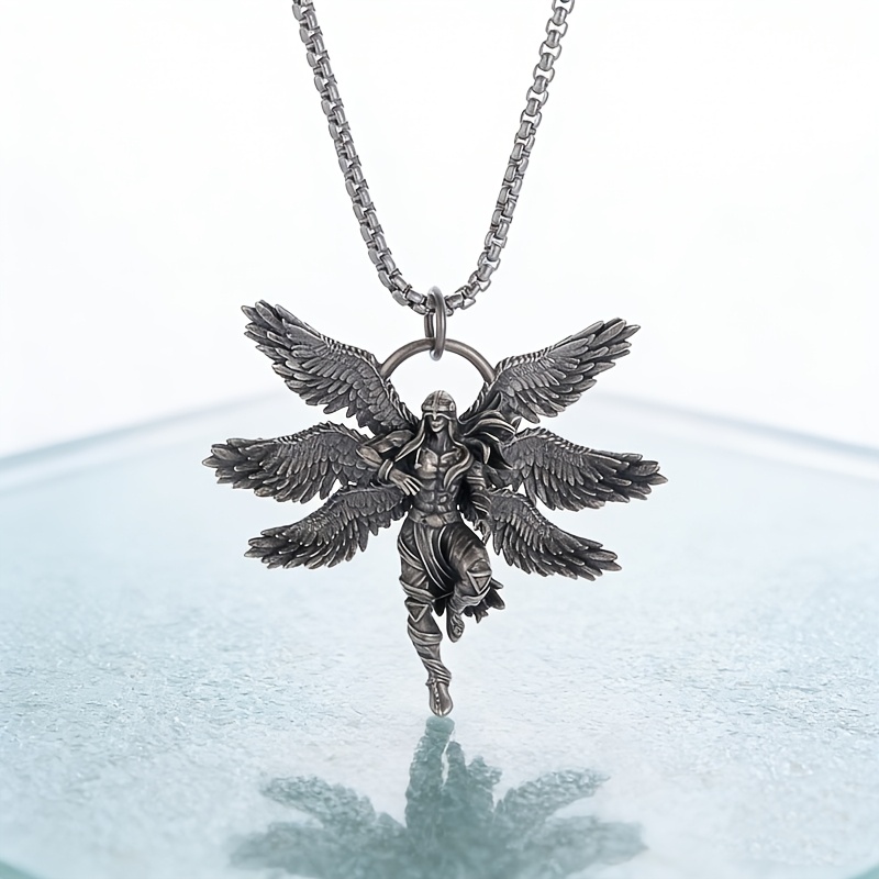 Image of Heavy Retro Gothic Seraph Pendant, Patron Saint Necklace For Men And Women, Cool Casual Party High-end Niche Jewelry Gift