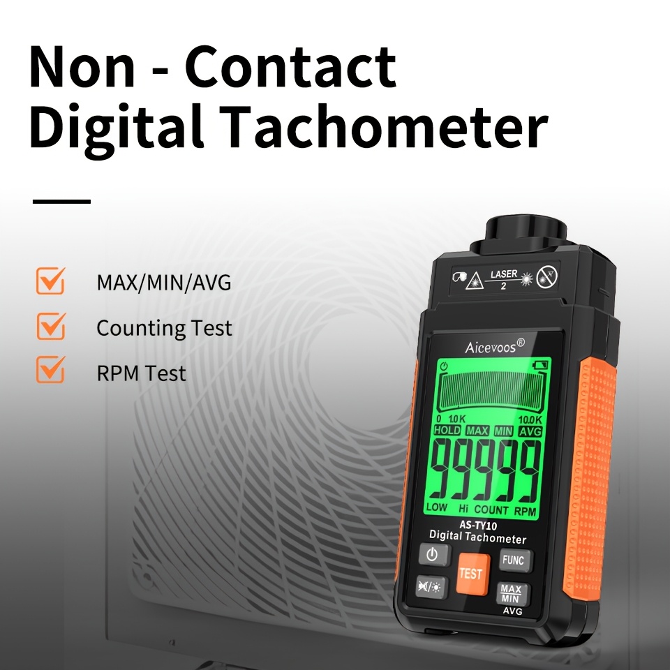 professional digital non contact laser tachometer with backlit display 10 99999 rpm range 0 01   handheld design   speed measurement battery powered batteries not included speed measurement tool ergonomic handheld device durable construction
