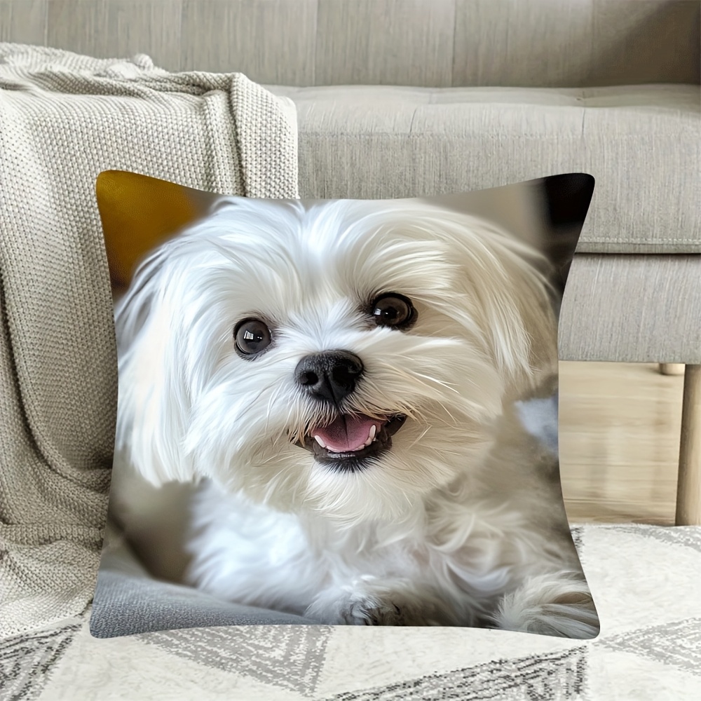 TEMU 1pc Vintage Dog Throw Pillow Cover, Machine Washable Polyester Decorative Cushion Case With Zipper Closure For Room Types, Woven Short Plush