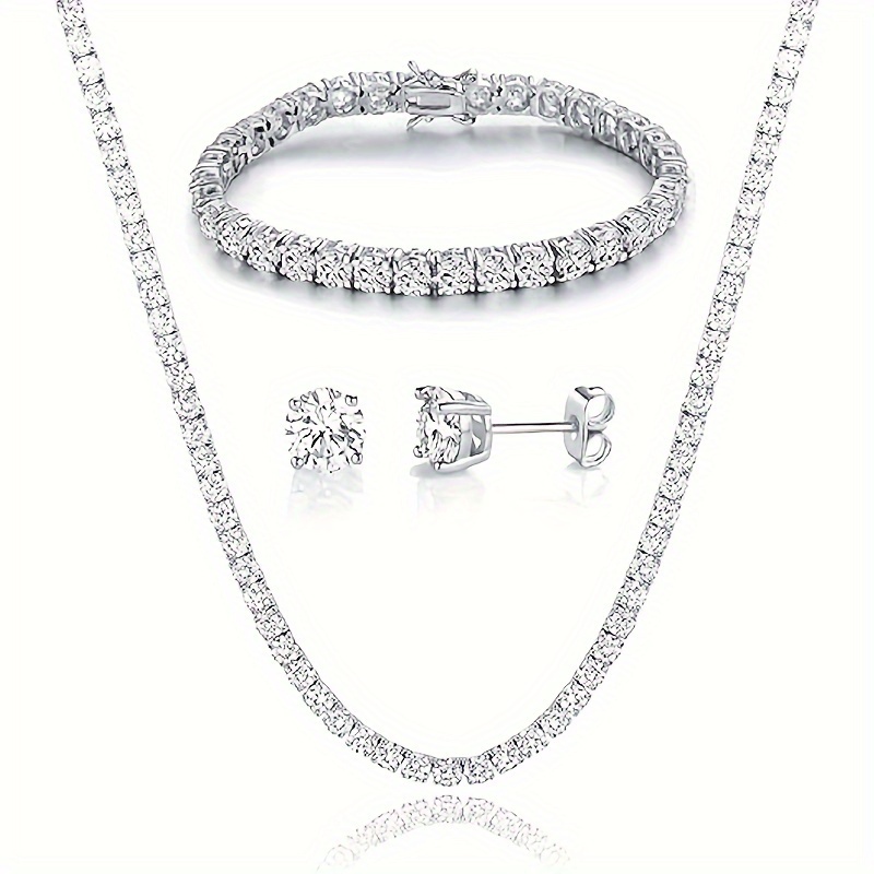 

3 Piece White Gold Plated Wedding Jewelry Set Tennis Necklace/bracelet/earring Set Jewelry