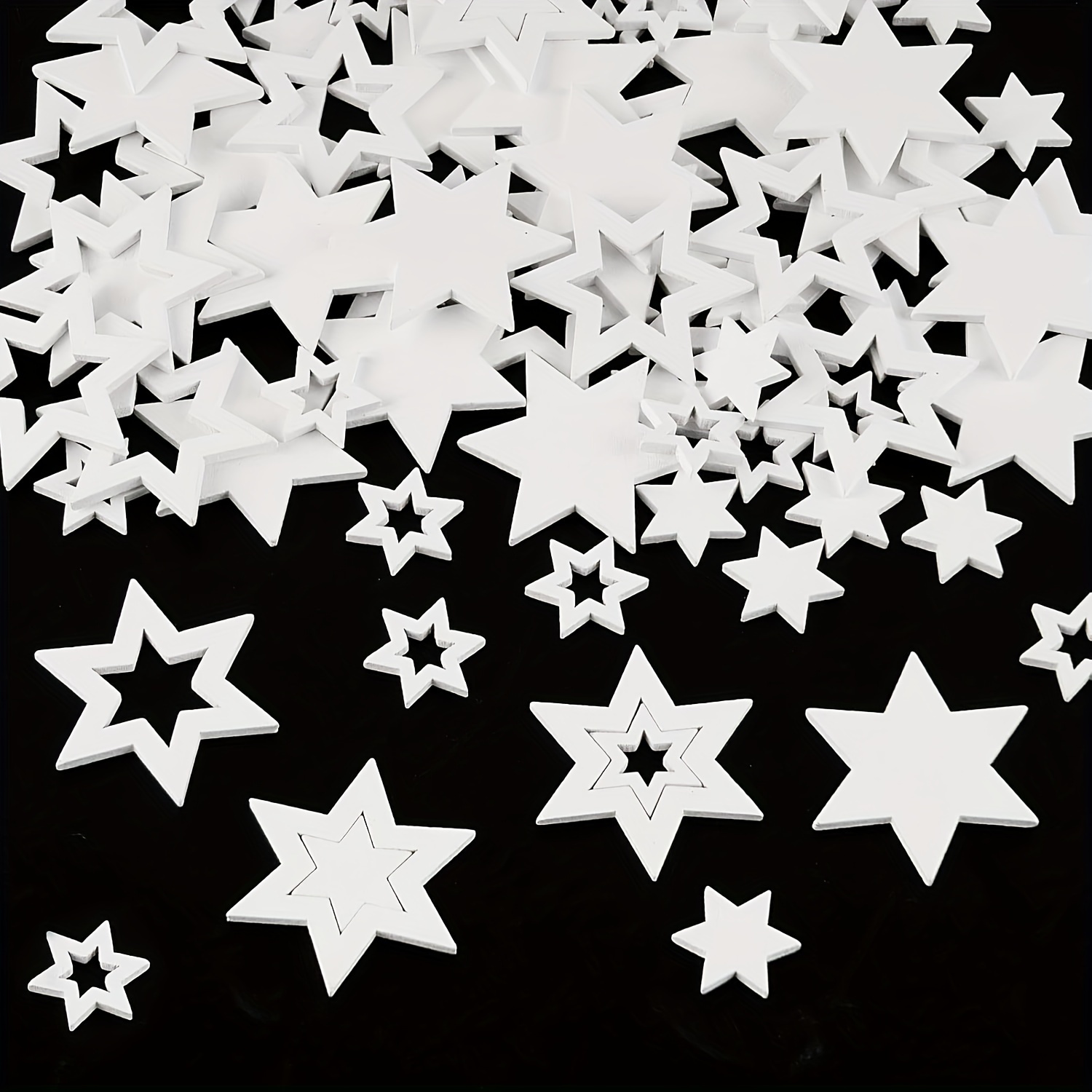 

50pcs White Wooden Star Confetti - Hollow Craft Stars For Table Decor, Christmas Tree Ornaments & Party Favors