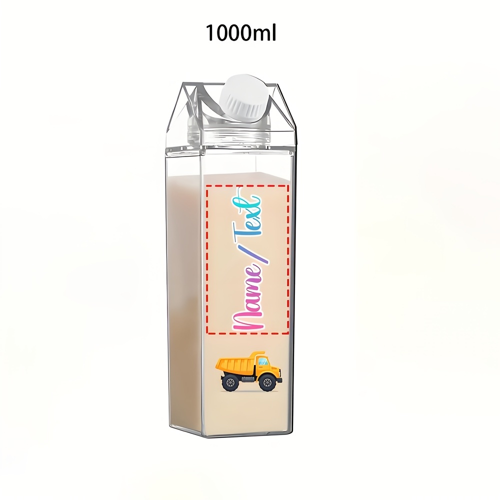 TEMU 1pc 500ml/1000ml Customizable Name/quote Personalized Milk Water Bottle, Custom Text Transparent Bottle, Reusable Leak-proof Travel , Beverage