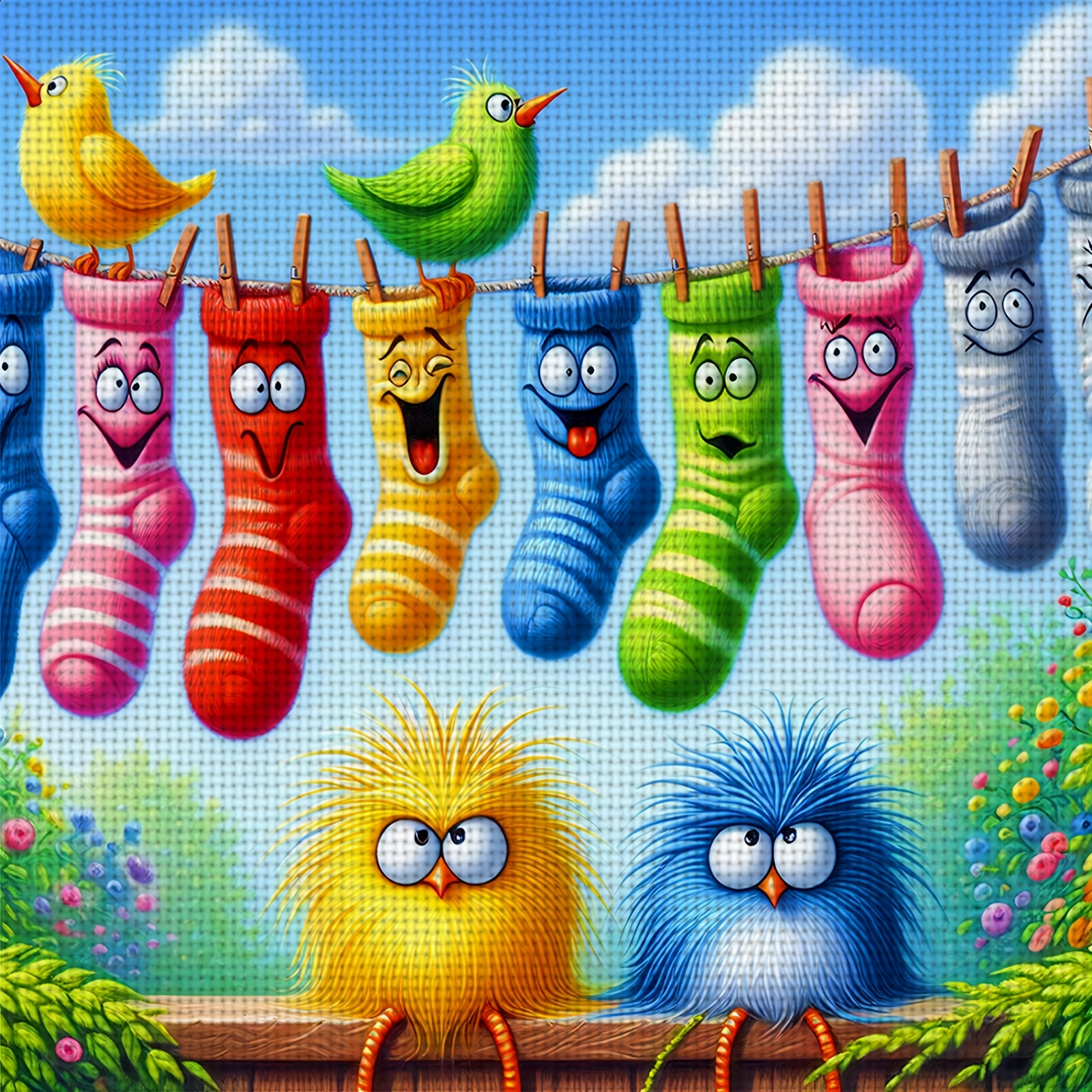 TEMU Un nouveau kit de point de croix imprimé 11CT/14CT intitulé 'Chaussettes de dessin et oiseaux', idéal pour les débutants adultes souhaitant une