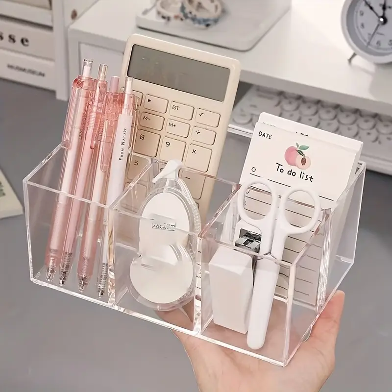 1pc makeup brush storage tube high definition transparent desktop vanity lipstick eyebrow pencil light beige care organizer cabinet cosmetic storage box Product details 0
