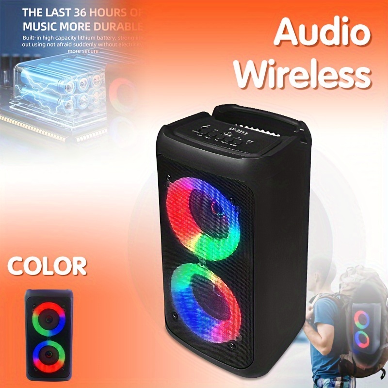 Altavoces Bluetooth Altavoz portátil con sonido estéreo fuerte, luces RGB,  radio FM, emparejamiento TWS, micrófono integrado, asistente de voz, tiempo