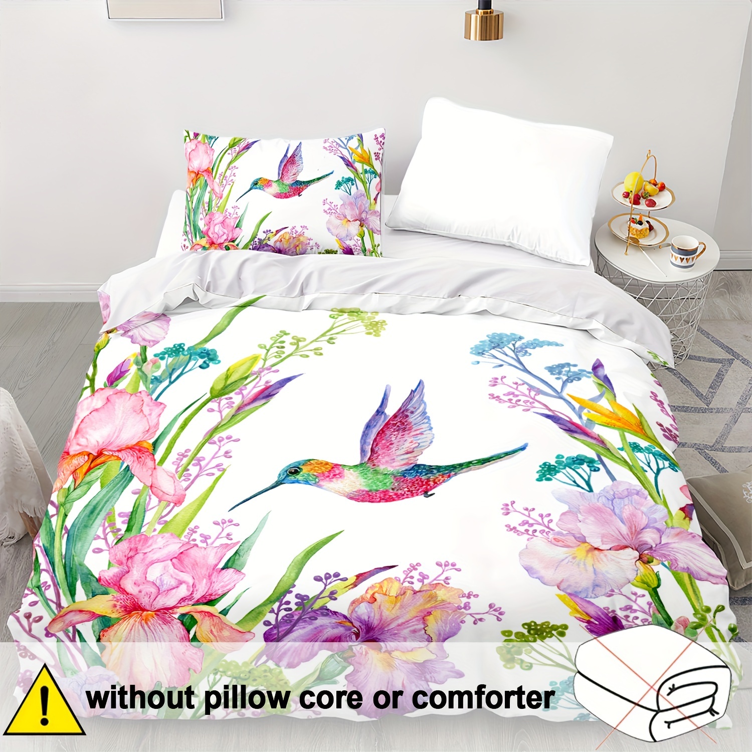 E-shop Ein Set weicher und bequemer florales Bettwäsche für ein Doppelbett, mit einem großen Bettbezug mit einem frischen Blumendesign, einem