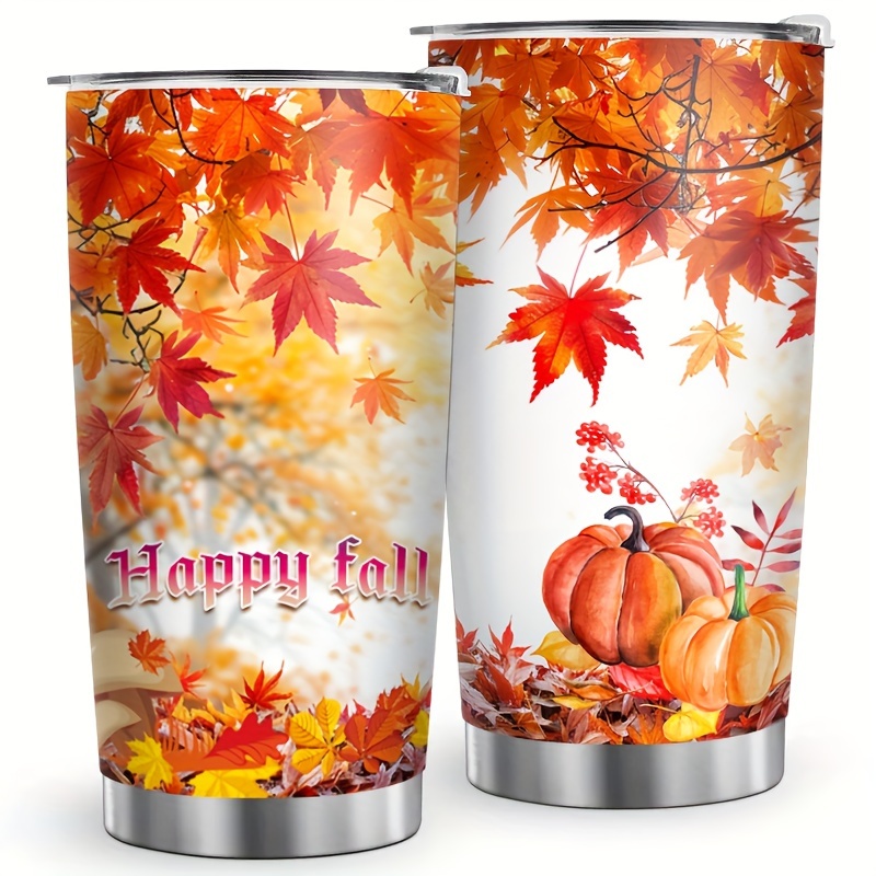 

20 Oz Stainless Steel Tumbler With Autumn Leaf Design - Reusable, Vacuum Insulated Travel Mug, Hand Wash Only, Multipurpose, Bpa-free Lid, Leak-proof, Ideal Gift For Friends & Family