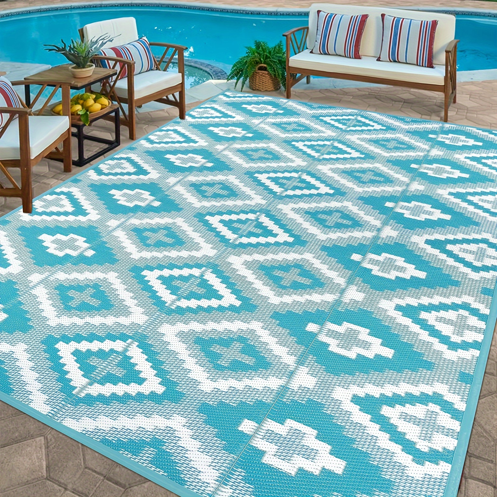 

Reversible Mat, Diamond Fade Resistant Plastic Straw Rug, Outdoor Plastic Patio Rug, Lightweight Stain Proof Carpet For Patio, Rv, Camping, Beach, Deck, Backyard And Picnic