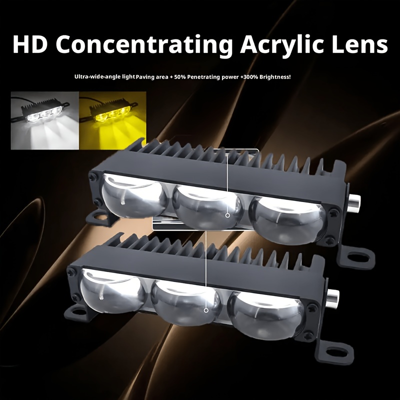 TEMU 2pcs 3-led Car Grille Lights, Amber And White Daytime Running Lights, Auxiliary Driving Lights With Mounting Brackets, Suitable For Suv Off-road