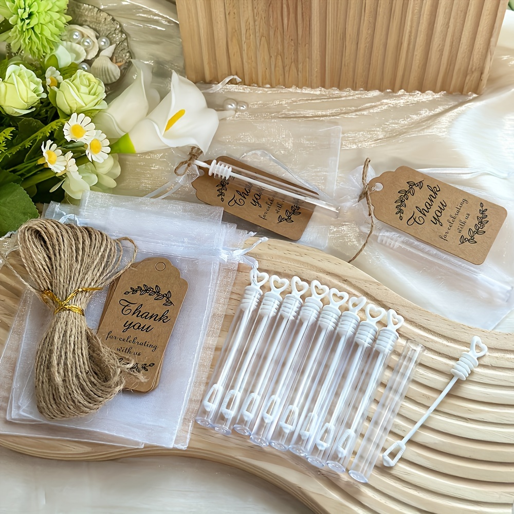 

30pcs Wedding Favors Kit With 10 Mini Wand Tubes, 10 Organza Candy Bags, And 10 Thank You Gift Tags For Anniversary, Valentine's Day, Graduation, Birthday Celebrations - Liquid-free, Plastic And Paper