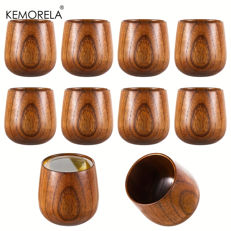 Image of Kemorela 10pcs Wooden Tea Cup Wooden Coffee Mug Water Japanese Tea Cup Solid Wood Drinking Cup Teacup Glass For Wine, Beer, Milk, Hot Drinks