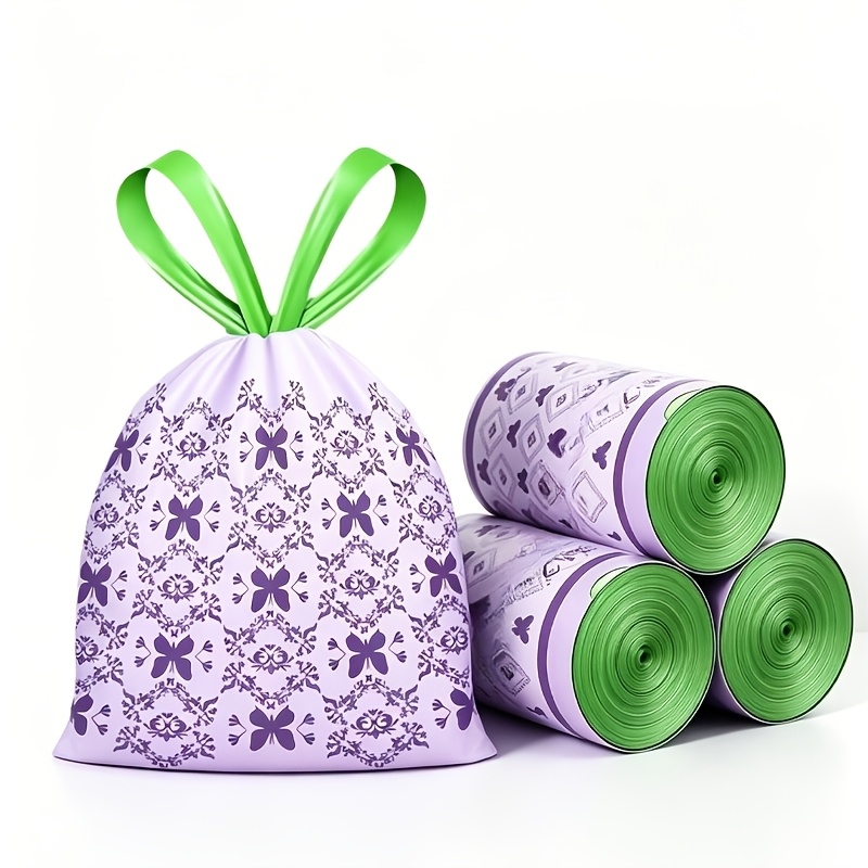 TEMU 2 Rolls/100 Count Lavender Scented Drawstring Trash Bags | Thickened Leak-proof Handheld Style - Deodorizing And Fragrance-enhancing, Suitable