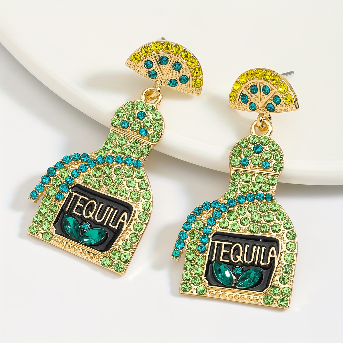 TEMU 2pcs Bohemian Style Beaded Lemon Champagne Bottle Earrings Women's Creative Fashion Ol Seed Bead Earrings Luxury Elegant Holiday Party Styling