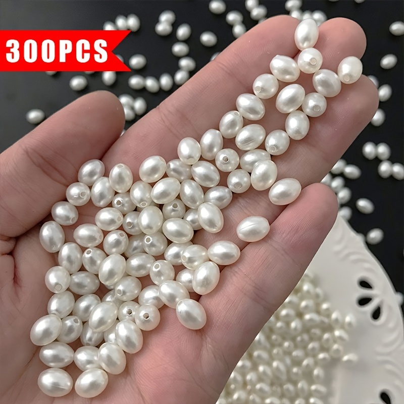 Image of 300pcs 6mm*8mm Straight Hole Pearlescent Water Drop Beads Abs Earring Hair Accessory Diy Pendant Charm Hairpin Ancient Style Tassel Accessories