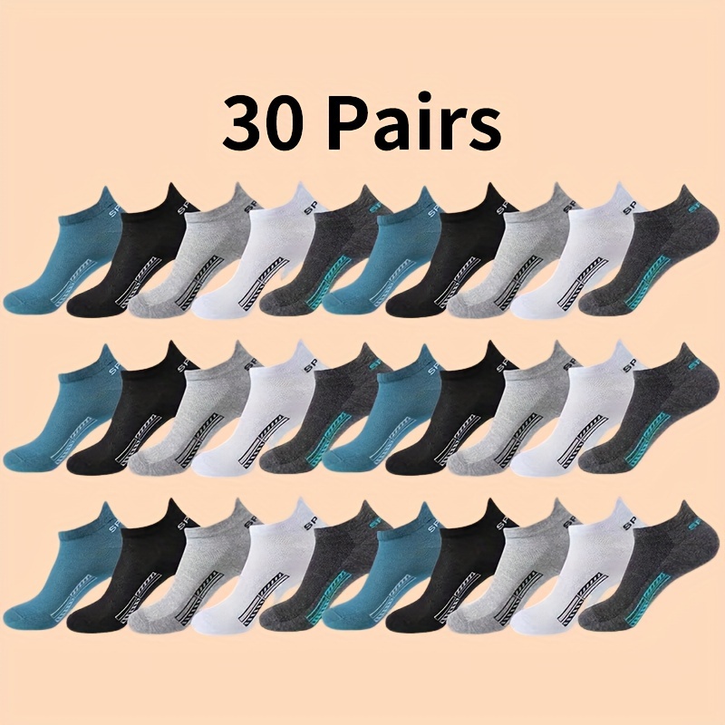 

10/20/30 Pairs Solid Color Sports Socks, Comfy & Breathable Running Ankle Socks