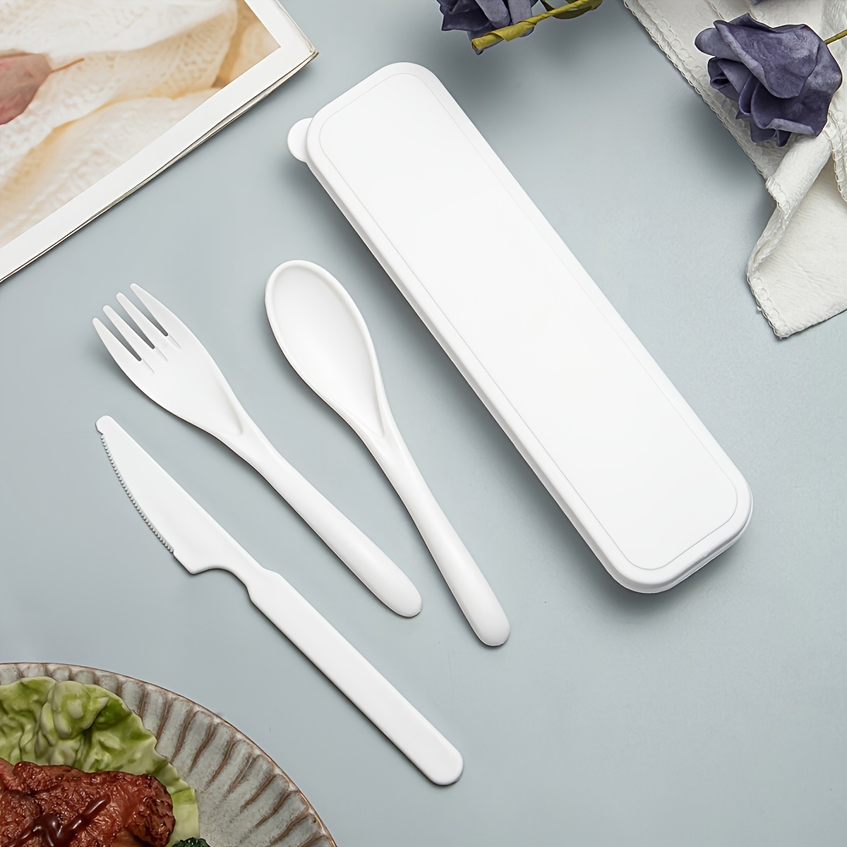 3-In-1 Camping Cutlery Set with Storage Box, Reusable Tableware