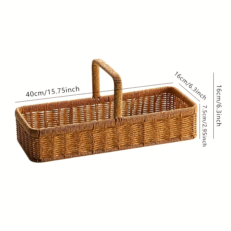 item picture retro style hand woven handle storage basket rustic imitation rattan weaving design suitable for tea   multi purpose home decoration herbal organizer natural look basket sturdy handle basket storage basket shelf basket