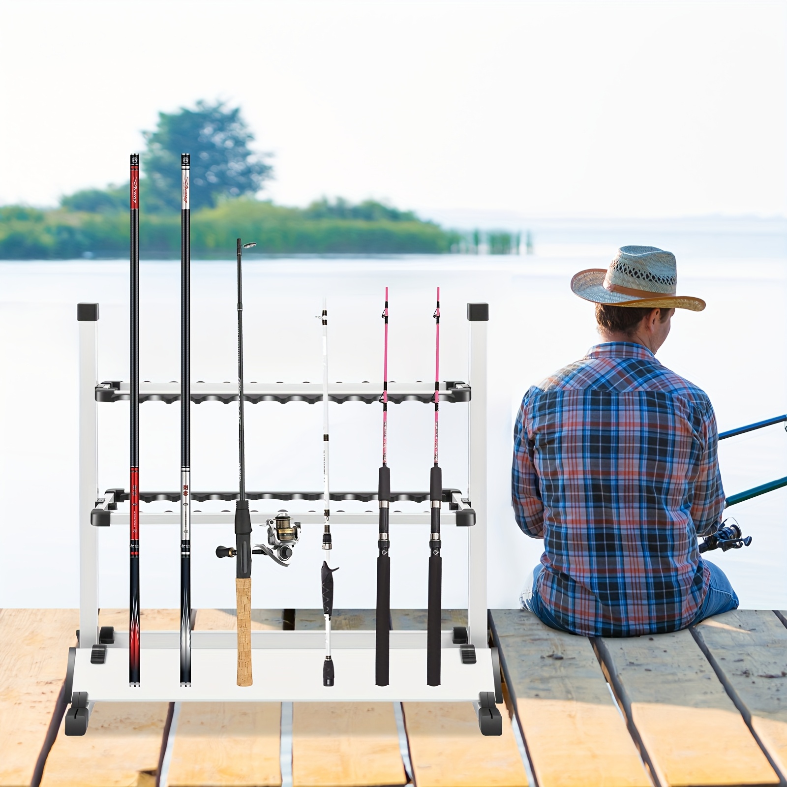 Image of Fishing Rod Stand 24 Rod Stand, Height Adjustable Rod Stand For Standing And Displaying Fishing Rods, Fishing Rod Holder For Boats, Shopping Malls, Equipment Stores, Garages, Rooms